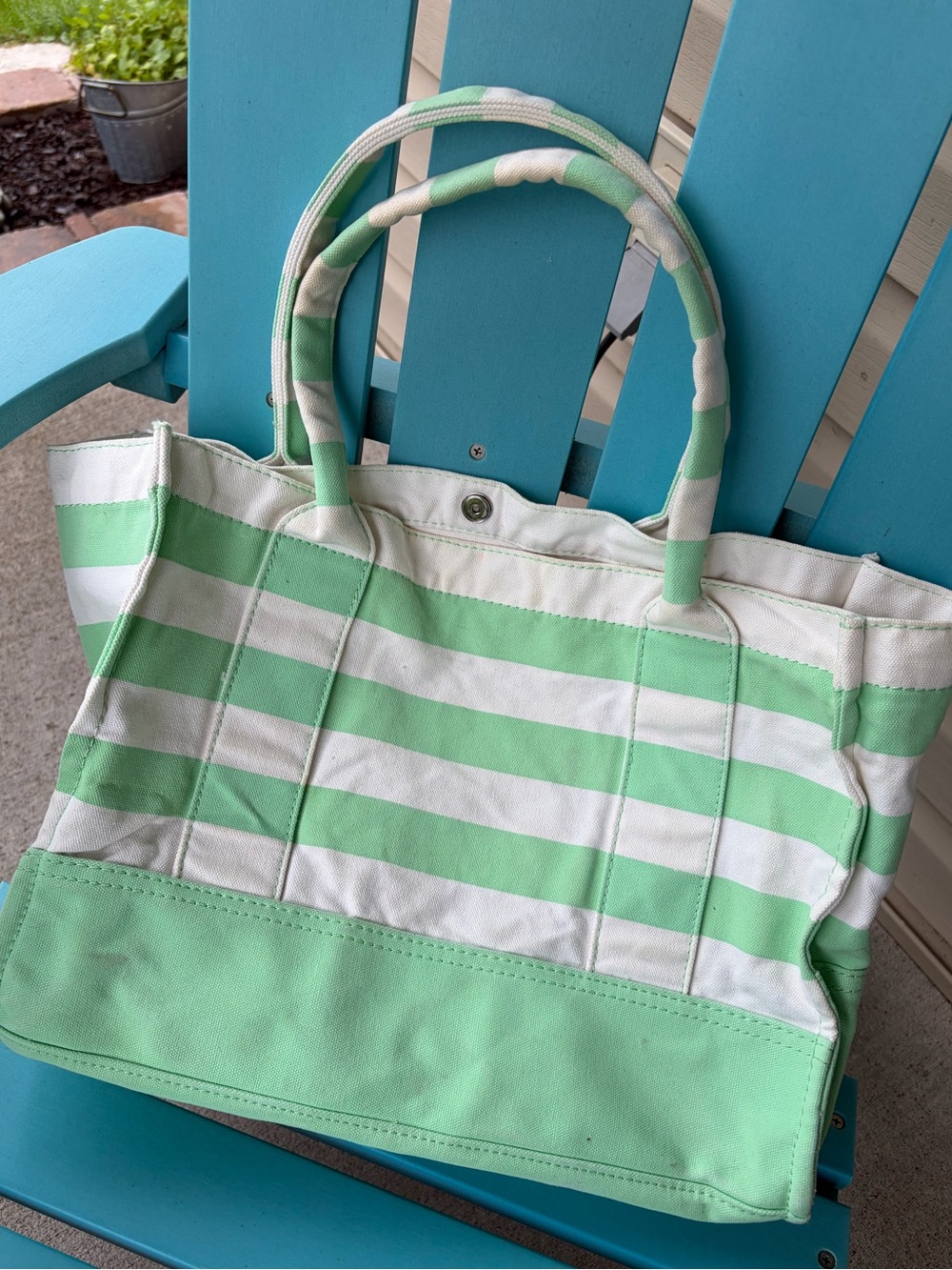 J.Crew white mint striped tote bag canvas purse beach boho